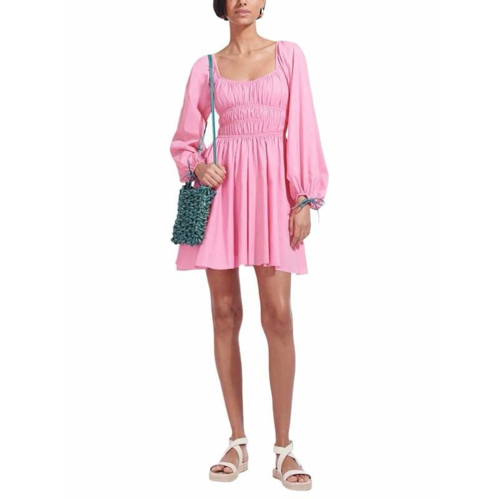 STAUD Pink Long-Balloon Sleeve Dress